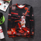 新款球星NBA男装圆领库里哈登3D印花运动篮球服潮纯棉长袖T恤卫衣