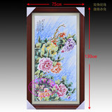 景德镇陶瓷板画 名家手绘粉彩牡丹 有框现代中式装饰画挂屏627GMC