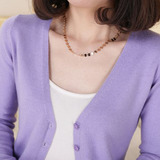 2015春装韩版短款V领羊绒针织开衫薄修身毛衣女长袖大码外搭外套