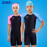 【新品】ZOKE儿童连体泳衣中大童男女孩短袖五分游泳衣专业培训款