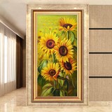 玄关装饰画竖版手绘客厅走廊过道挂画现代简约壁画花卉向日葵油画