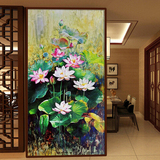 大型壁画3d立体玄关背景墙纸中式花卉走廊过道油画无纺布无缝