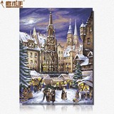 魔术手diy数字油画 客厅风景大幅手绘填色画 欧式纽伦堡圣诞市场
