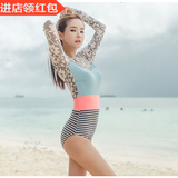 韩国少女泳装长袖防晒三角连体保守性感可爱温泉游泳衣女冲浪服