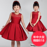 新款儿童礼服女童公主裙女花童礼服蓬蓬裙短款红色连衣裙晚礼服夏