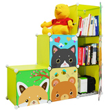 透明工厂组合书柜儿童书架带门简易收纳柜宝宝储物柜梯形拆装柜子
