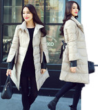 韩国代购2015潮斗篷型羽绒服中长款女系带加厚A字型韩版宽松外套