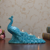 欧式创意时尚家居饰品客厅酒柜陶瓷烛台喜庆摆件蓝色精美仿真孔雀