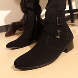 2015秋季新品英伦时尚短靴黑色男士做旧尖头马丁靴厚底增高男鞋子