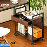 包邮创意边桌书架简易落地带轮书柜移动钢木小书架抽屉置物架特价