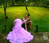主题婚纱展会拍照情侣 新款抹胸紫色大拖尾外景公主裙美人纪礼服