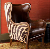新款欧式美式布艺沙发 皮艺个性老虎椅 单人实木沙发高背复古客厅