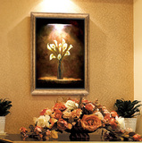灯光下花朵 现代简约纯手绘马蹄莲花卉油画 玄关餐厅卫生间装饰画