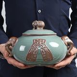 哥窑青瓷普洱茶叶罐包装盒储茶罐储物罐 大号密封罐带盖陶瓷罐子