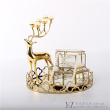 现代风格银色金属小鹿创意烛台摆件时尚餐厅浪漫创意动物六头烛台