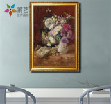 纯手绘欧式油画客厅有框画花卉静物餐厅玄关卧室挂画玫瑰花装饰画