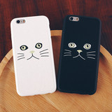 iPhone6手机壳硅胶黑白猫咪6splus保护套5s外壳磨砂男女情侣简约