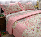 外贸原单出口纯棉田园韩国床盖拼布绗缝被四件套床罩被套床单3002