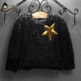 女童毛衣外套新款韩国童装黑白时尚星星中大童毛衣儿童针织衫