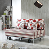 宜家可折叠推拉多功能沙发床布艺简约两用实木双人1.2米1.5米特价
