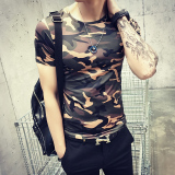 2016夏季男装圆领迷彩短袖T恤潮男士青少年薄款紧身军装韩版潮流