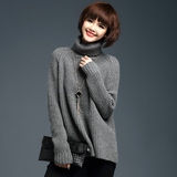韩国女装高领宽松大码针织衫加厚秋冬季套头羊毛衫短款粗线毛衣女