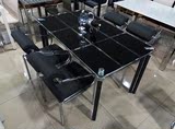 金属玻璃宜家长方形白黑九格厨房装修欧式餐桌椅组合客厅简约现代