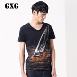 GXG[包邮]男装 男士春装时尚黑色V领短袖T恤#41244585