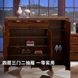 现代中式实木鞋柜 黑胡桃木色1.2米三门进门收纳柜客厅玄关柜