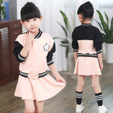 春秋新款童装 韩版女童时尚五角星棒球服短裙套装儿童运动两件套