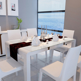 秋枫丽舍 6人餐桌椅组合 简约现代白色钢琴烤漆 钢化玻璃饭桌餐台
