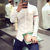 秋季男士长袖衬衫男装英伦休闲衬衣青年韩版修身时尚个性寸衫男潮