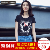 美特斯邦威短袖T恤2016夏新款女士MTEE迪士尼米奇印花弹力韩版潮