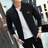 夏季夹克男无领薄款修身青少年学生短款外套纯色时尚夹克韩版男潮