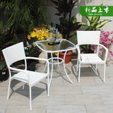 阳台铁艺桌椅套装 花园庭院桌椅三件套 白色铸铁藤编桌椅组合