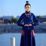素萝 登封 原创设计中国风女装2015新款刺绣毛呢冬装短款上衣外套