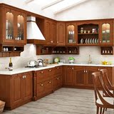 蒂诺一整体橱柜欧式厨房装修红橡木纯实木厨柜美式复古橱柜定做