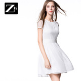 ZK修身显瘦收腰蕾丝雪纺拼接连衣裙子夏季气质女装潮2016夏装新款