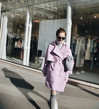 Alice wang韩版外套女冬季系带呢子女大衣中长款双面绒纯色外套