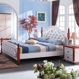 地中海床 美式乡村白色实木床卧室双人床1.51.8米床真皮软靠家具