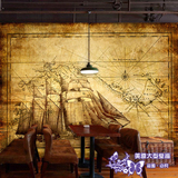 大型复古怀旧帆船航海咖啡厅背景墙壁纸立体个性时尚餐厅墙纸壁画