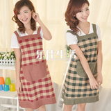 两件包邮韩版纯棉围裙简约时尚厨房背带无袖围裙防污罩衣围裙格子