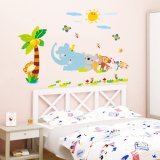 儿童房卡通墙壁贴纸 客厅卧室床头背景装饰 可爱小动物捉迷藏墙贴
