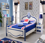 欧式儿童家具套房单人床 青少年男孩床王子床1.5米带高箱儿童床