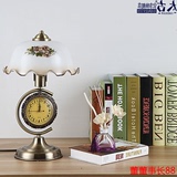 复古新中式带钟表装饰台灯卧室床头灯美式客厅玻璃台灯老上海9347