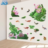 超大荷花鲤鱼3D立体墙贴纸客厅背景墙贴田园风现代家居装饰贴画
