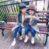 云果慕2016秋款 新款男童女童呢子风衣 韩版 格子长款西装 童外套