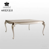 七彩 意大利新古典volpi风格餐桌 桌脚雕花细腻 玻璃木面可定制