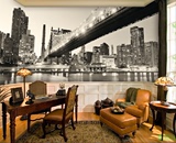 3d大型壁画纽约黑白全景城市夜景墙纸客厅玄关走廊过道背景墙壁纸