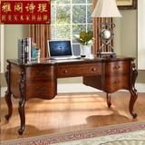 实木雕花电脑桌 带抽屉写字桌美式写字台 高档家具书桌 实木书桌